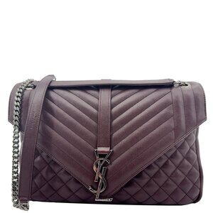 Yves Saint Laurent  Envelope Large Mixed Matelasse Leather Shoulder Bag Burgundy